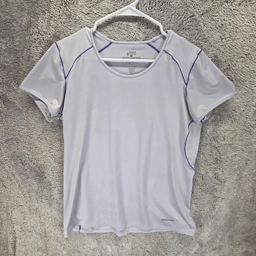 Patagonia Shirt Womens XL White Raglan Short Sleeve Round Neck Running Athletic